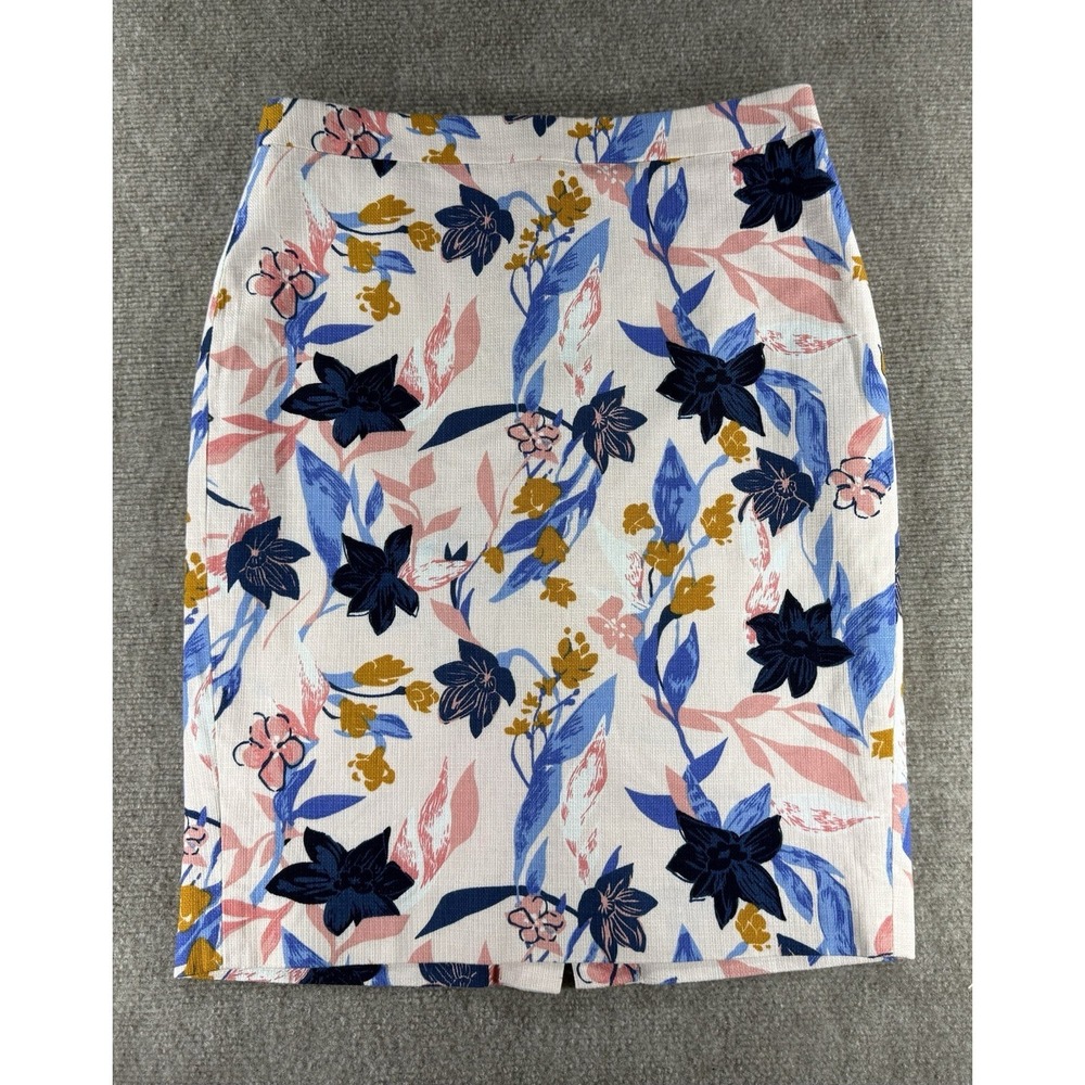 J.Crew Floral Pencil Skirt Women Size 2 Pink Blue‎ Cotton Lined Spring
